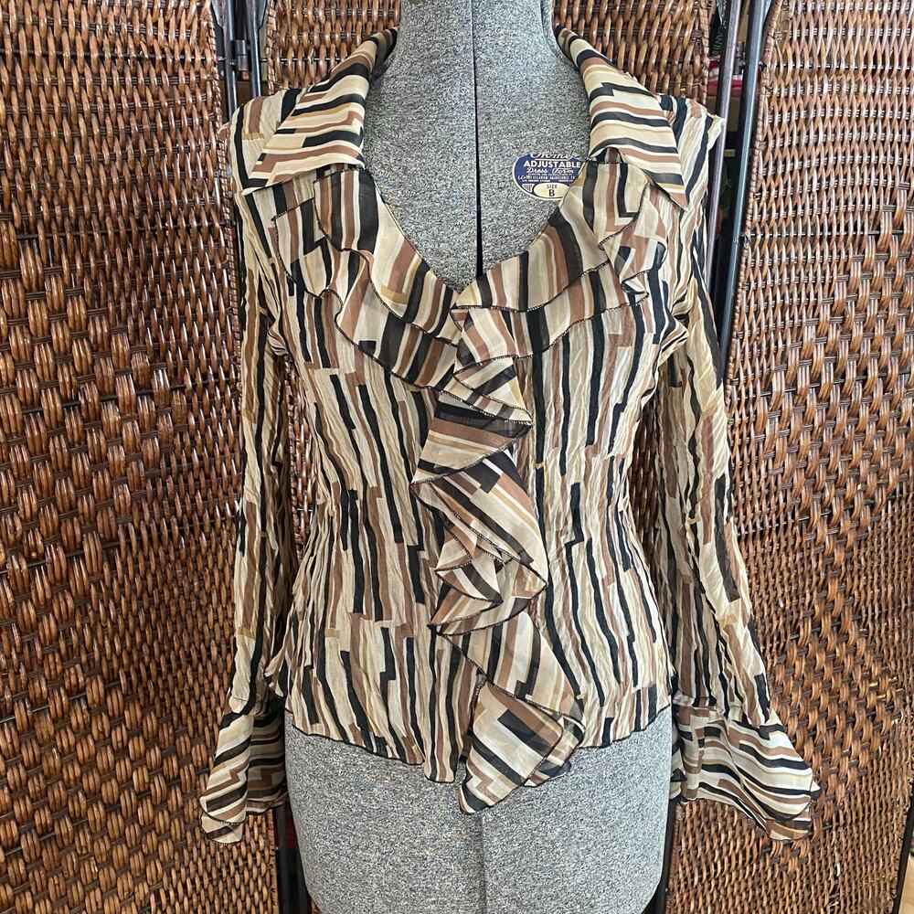 Size M-L//Vintage Y2K Crinkle Ruffles Bell Sleeve Blouse